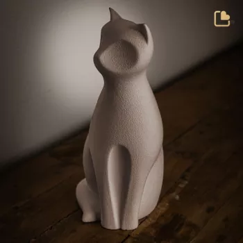 Tierurne Katze Keramik in braun Seitenansicht