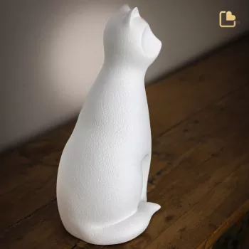Tierurne Katze Keramik in weiß Ansicht hinten