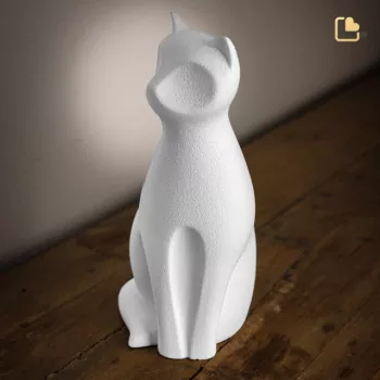 Tierurne Katze Keramik in weiß Seitenansicht