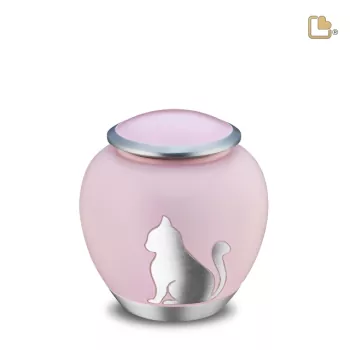 Katzenurne Metall pink, Schatten-Bild sitzend
