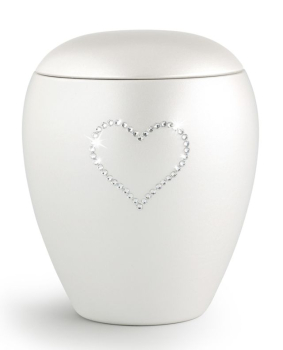 Preview: Keramikurne Kristall Herz perlmutt