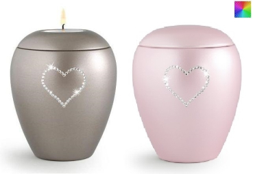 Preview: Tierurne Kristall-Herz, mit/ohne Gedenklicht, versch. Farben und Größen