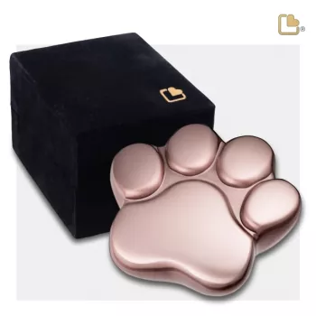 Tierurne Pfote Metall roségoldfarben 0,05 Liter mit Schatulle