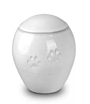 Tierurne Pfoten in weiß glasiert