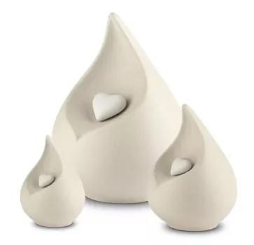 Tierurne Tropfen Feinsteinzeug beige, Größenübersicht