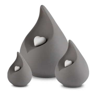 Preview: Tierurne Tropfen Feinsteinzeug grau, Größenübersicht