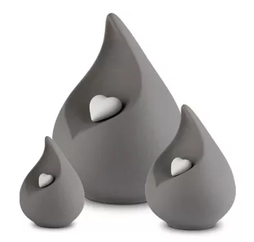 Tierurne Tropfen Feinsteinzeug grau, Größenübersicht