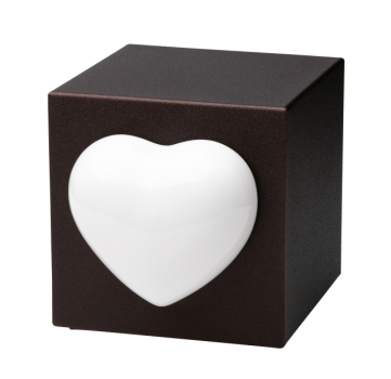 Tierurne Würfel mit Herz in braun, Herz weiß, 1,3 Liter
