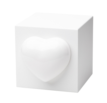 Tierurne Würfel mit Herz in weiß, Herz weiß, 1,3 Liter