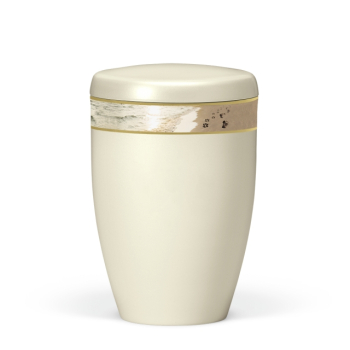 Preview: Tierurne Zierband Tierpfötchen am Strand cremeweiß perlmutt 2,0 Liter