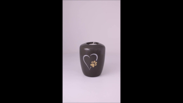 Preview: Produktvideo Tierurne Pfotenherz 0,5 Liter dunkelgrau, Silhouette silberfarben, Pfote goldfarben