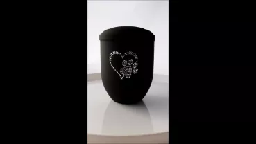 Produktvideo Tierurne Kupfer mit Herz-Pfoten-Kristallen Farbe anthrazit-velour