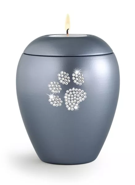 Keramiktierurne Pfote aus Kristallen, mit/ohne Gedenklicht, versch. Farben und Größen