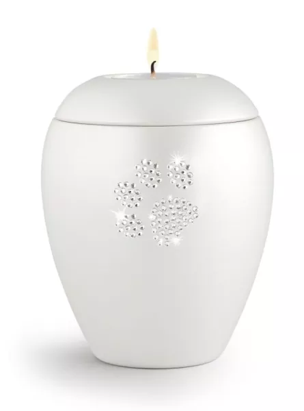 Keramiktierurne Pfote aus Kristallen, mit/ohne Gedenklicht, versch. Farben und Größen