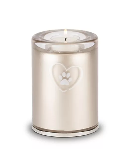 Tierurne aus Glas, Herz-Pfote, Gedenklicht, versch. Farben und Größen