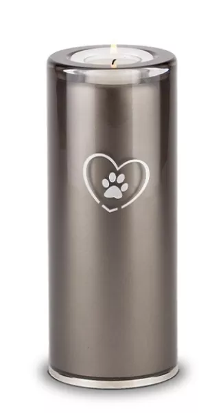 Tierurne aus Glas, Herz-Pfote, Gedenklicht, versch. Farben und Größen