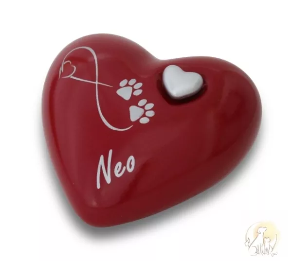Beispiel Neo in silberfarben auf Tierurne Endlose Liebe 0,8 Liter, karminrot