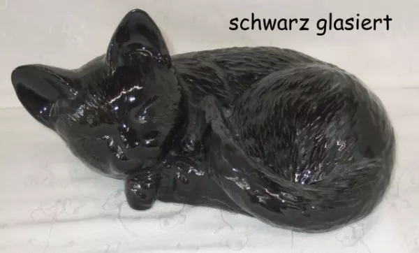 Katze liegend schwarz glasiert