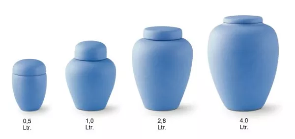 Tierurne Keramik mattblau Gesamtübersicht Größen