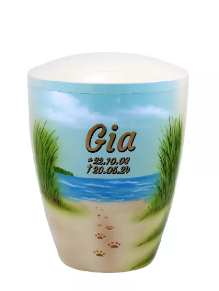 Beispiel Folienbeschriftung mit Schatteneffekt goldfarben, Schatten schwarz auf Tierurne Airbrush Art. Nr. 804989