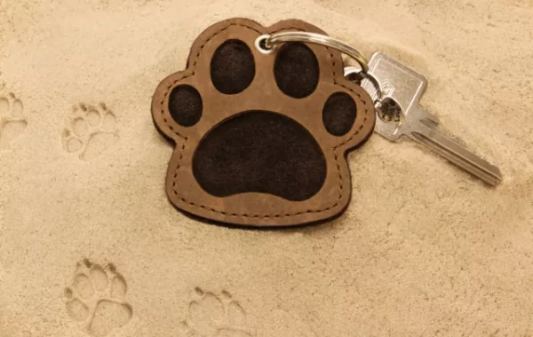 Ascheschlüsselanhänger Cuno am Schlüssel im Sand Ascheschlüsselanhänger Cuno am Schlüssel im Sand