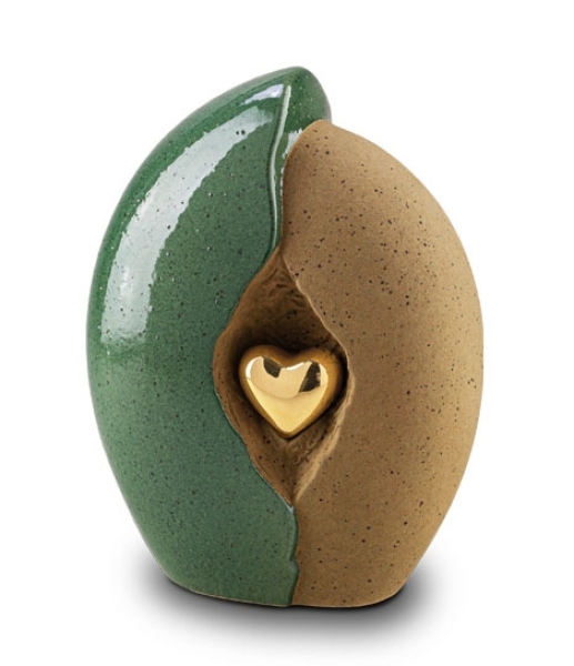 Keramikurne glänzendes Herz, 2,2 Liter, grün/ocker