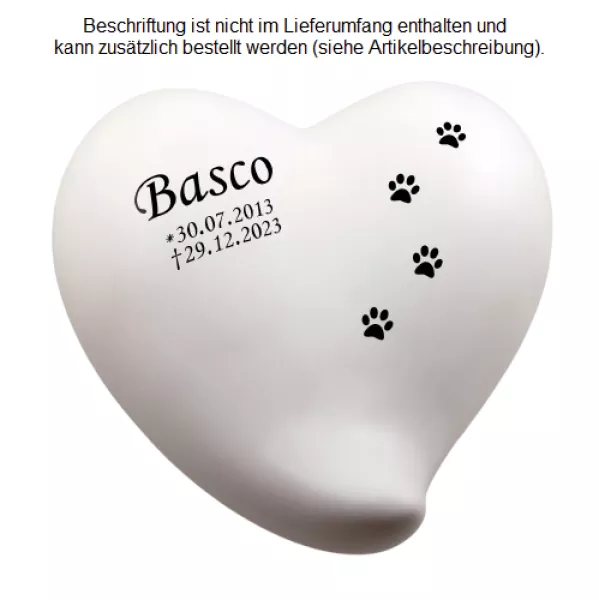 Beispiel einer Folienbeschriftung mit Namen, Lebensdaten und Pfotenspur in schwarz Beispiel einer Folienbeschriftung mit Namen, Lebensdaten und Pfotenspur in schwarz
