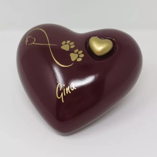 Beispiel Handbemalung (goldfarben) auf Herz-Tierurne Endlose Liebe, Farbe: darkrot