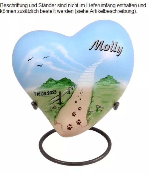 Beispiel Folienbeschriftung mit Namen in Glitzer-Schatteneffekt silber, Schatten schwarz, Sterbedatum als Folienbeschriftung in schwarz auf Größe 1,7 Liter im Ständer - nicht im Lieferumfang enthalten