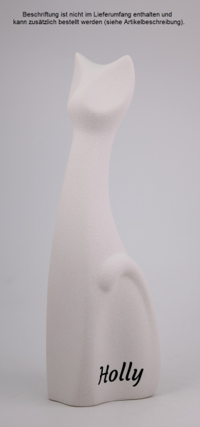 Katzenurne Miau weiß mit Folienbeschriftung in schwarz