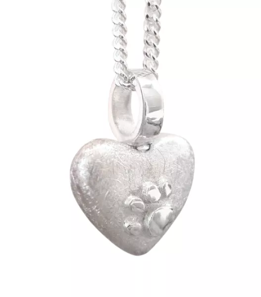 Ascheschmuck-Herzkette „Emmi“ mit Pfötchen-Motiv aus 925er Sterling-Silber Ascheschmuck-Herzkette „Emmi“ mit Pfötchen-Motiv aus 925er Sterling-Silber
