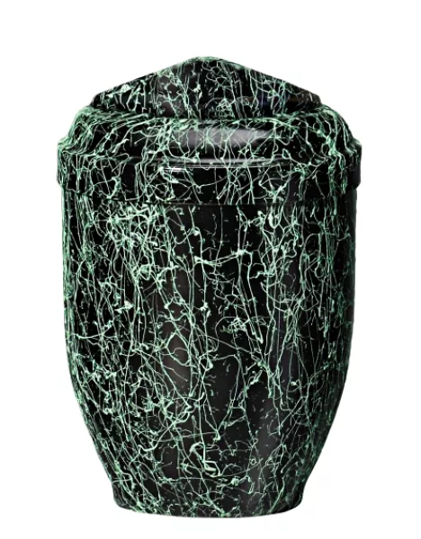 Kupferurne mit Spitzhaube in moderngrün gesprenkelt