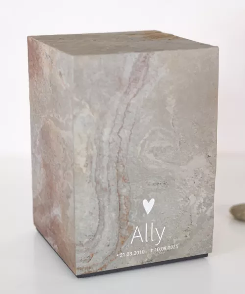 Holztierurne Nova Buntschiefer Gravur-Design Nr.