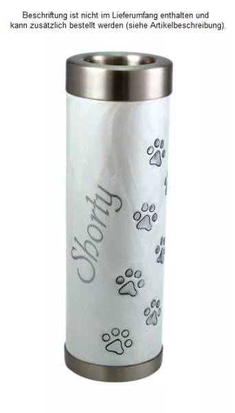 Beispiel einer Folienbeschriftung mit Namen, Urne weiß in 1,1 Liter