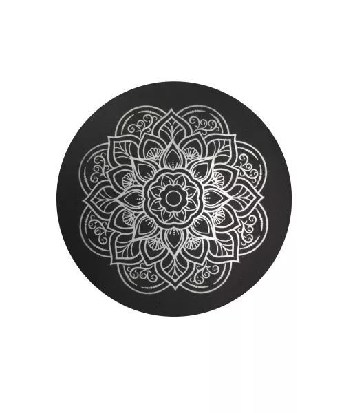 Tierurne Mandala schwarz, Deckelansicht ohne Kristalle
