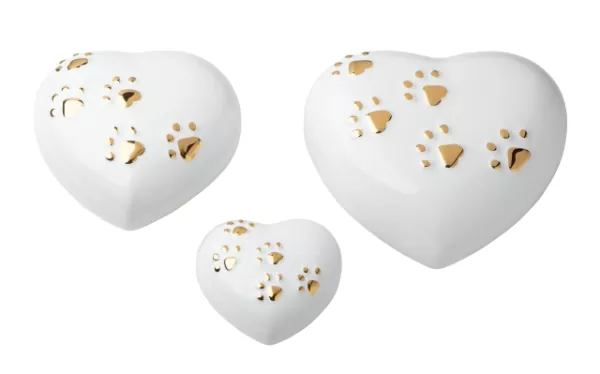 Tierurne Herz Pfoten in weiß, alle Größen