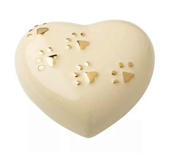 Tierurne Herz Pfoten elfenbein