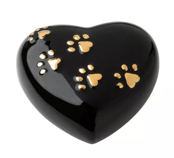 Tierurne Herz Pfoten in schwarz, Größe 1 Liter