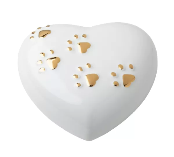 Tierurne Herz Pfoten in weiß, Größe 1 Liter