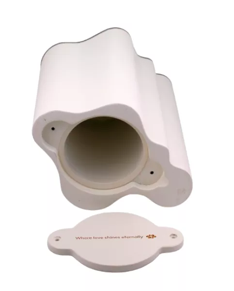 Tierurne Himmelswoge in weiß, Ansicht von unten mit geöffnetem Deckel