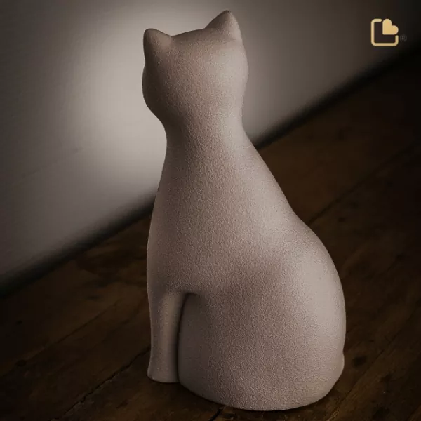 Tierurne Katze Keramik in braun Ansicht hinten Tierurne Katze Keramik in braun Ansicht hinten