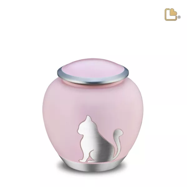 Katzenurne Metall pink, Schatten-Bild sitzend Katzenurne Metall pink, Schatten-Bild sitzend