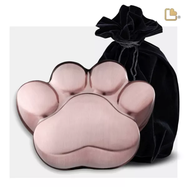 Tierurne Pfote Metall roségoldfarben, 0,7 Liter und 1,2 Liter mit Schutzbeutel Tierurne Pfote Metall roségoldfarben, 0,7 Liter und 1,2 Liter mit Schutzbeutel