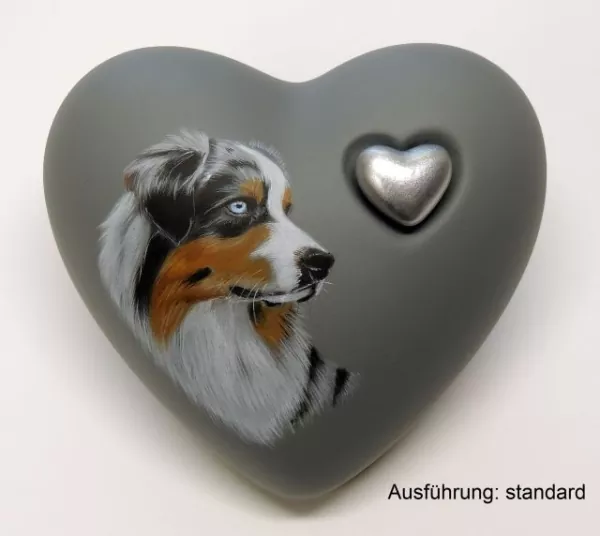 Herzurne mit Portrait eines Hundes, Ausführung standard, Dekoherz: silberfarben