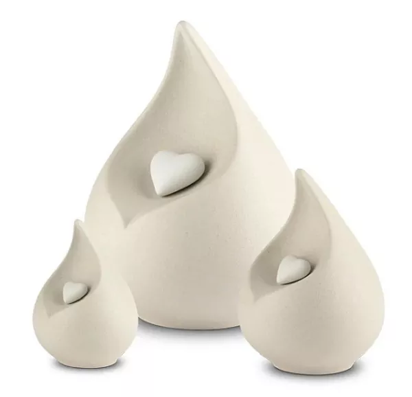 Tierurne Tropfen Feinsteinzeug beige, Größenübersicht