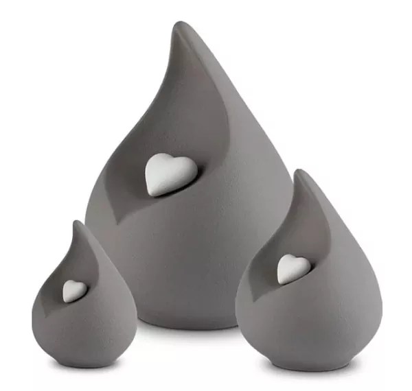 Tierurne Tropfen Feinsteinzeug grau, Größenübersicht