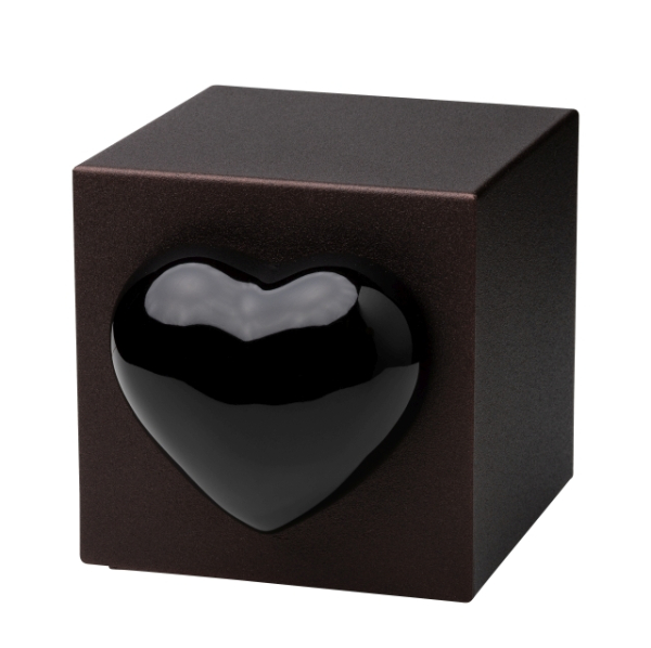 Tierurne Würfel mit Herz in braun, Herz schwarz, 1,3 Liter