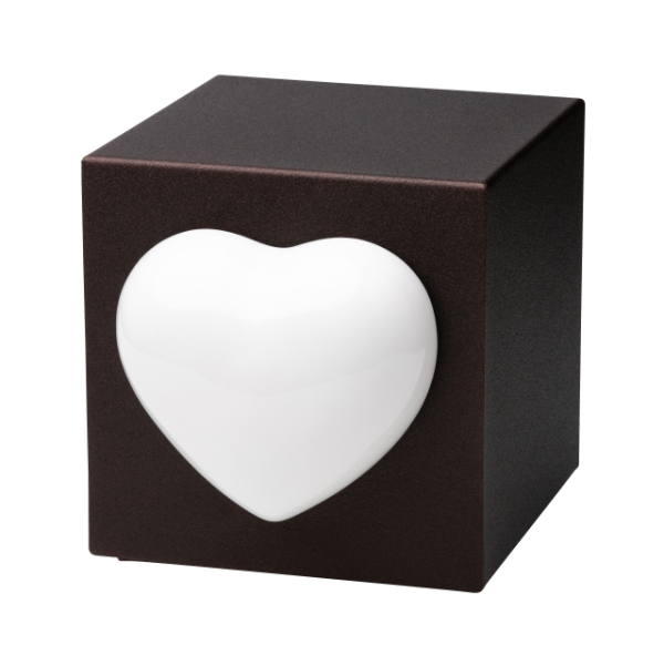 Tierurne Würfel mit Herz in braun, Herz weiß, 1,3 Liter