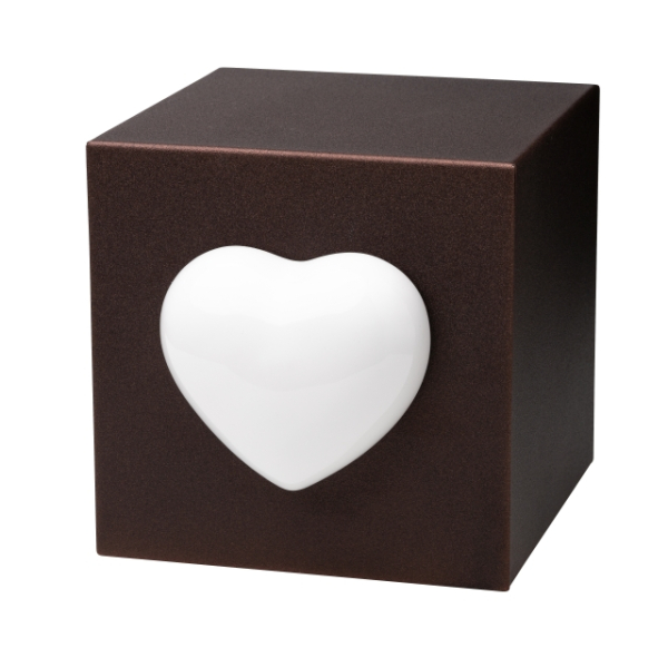 Tierurne Würfel mit Herz in braun, Herz weiß, 3,0 Liter