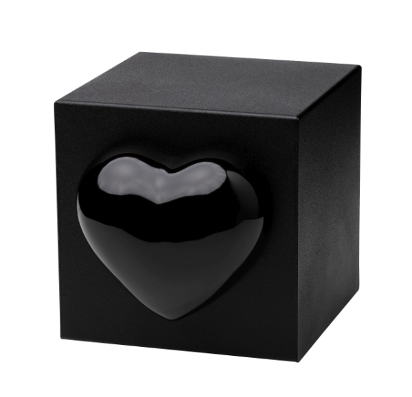 Tierurne Würfel mit Herz in schwarz, Herz schwarz, 1,3 Liter